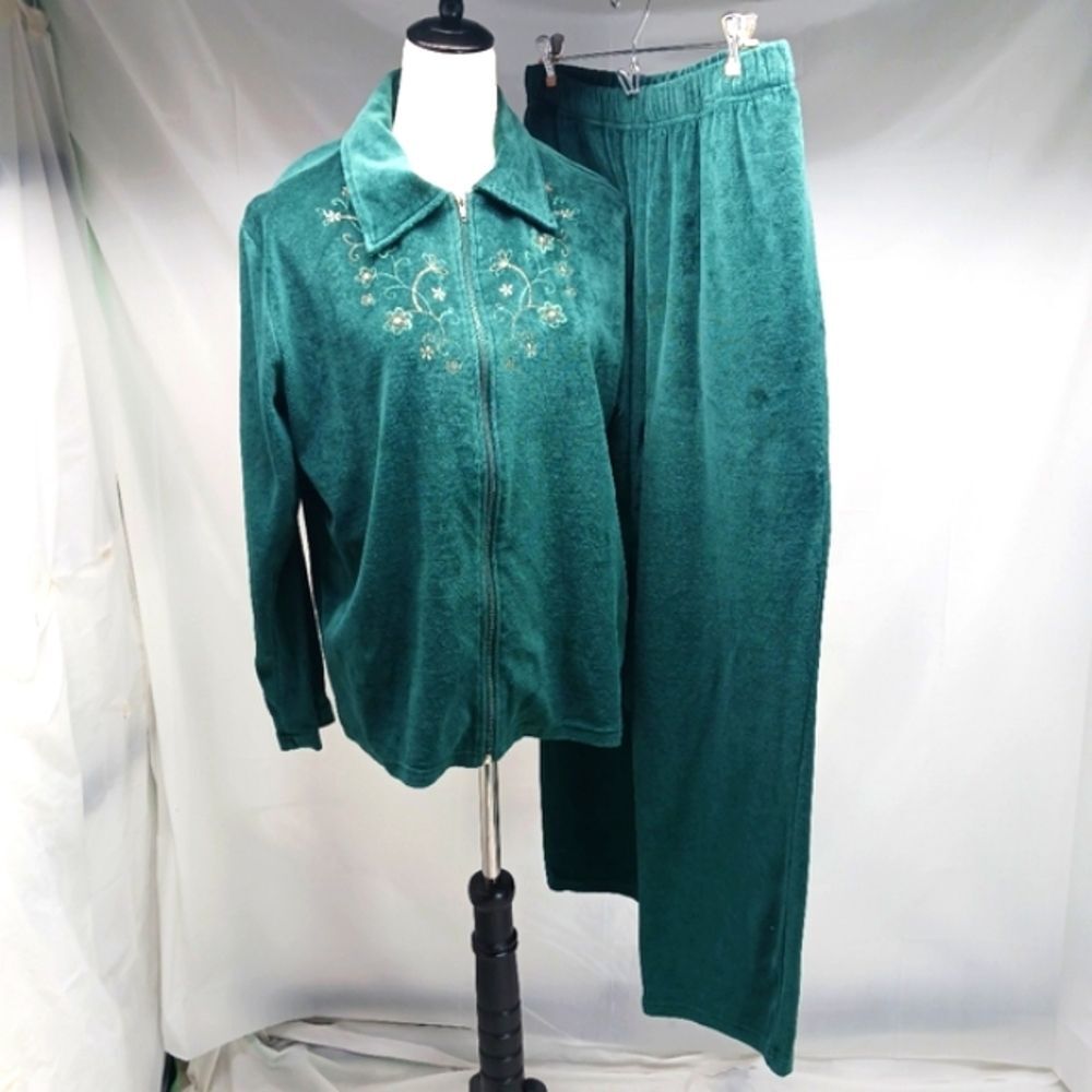 Shenanigans Green Cotton Valour Zip-up Jogger Set Collard and Embroidered Large